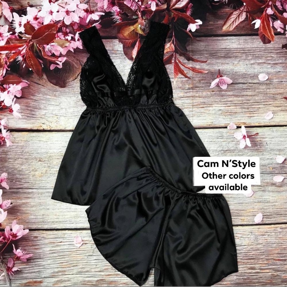 New Satin Silk-Like Lace PJs Set Assorted Color - Picture 5 of 8